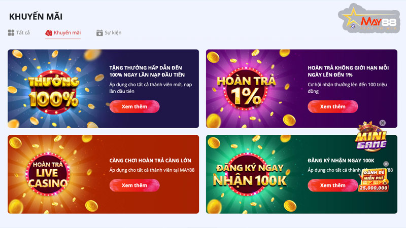 Khuyến mãi May88 – ưu đãi cực lớn dành cho tân thủ và thành viên lâu năm